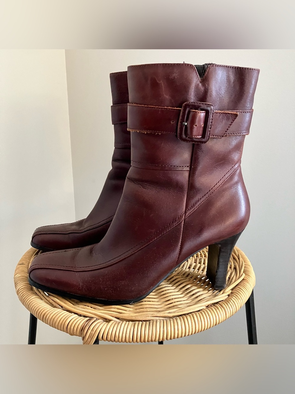 Vintage Leather Square Toe Ankle Boots